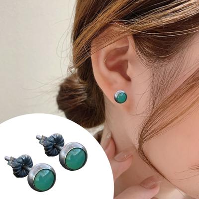 1 Pair Stud Earrings Exquisite Inlaid Imitation Jade Ear Studs for Party