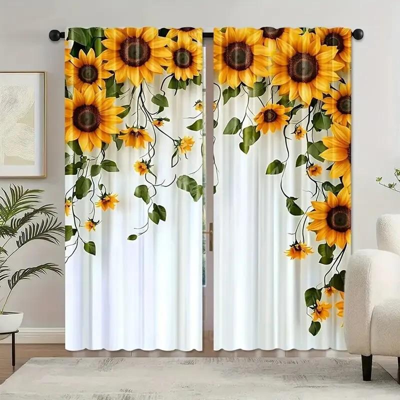

2pcs Vibrant Sunflower Curtains Room Darkening Polyester Drapes Rod Pocket Window Treatments for Home Decor Holiday/Summer Wi 100*130 HOOK 1pcs