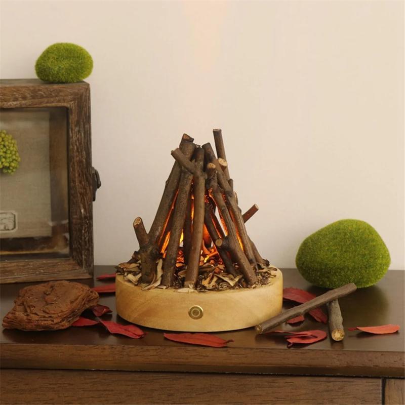 Wooden Simulated Bonfire Lights,Desktop Decorative Halo Lights,Creative Log Bonfire Night Lights USB Charging flameless Candles