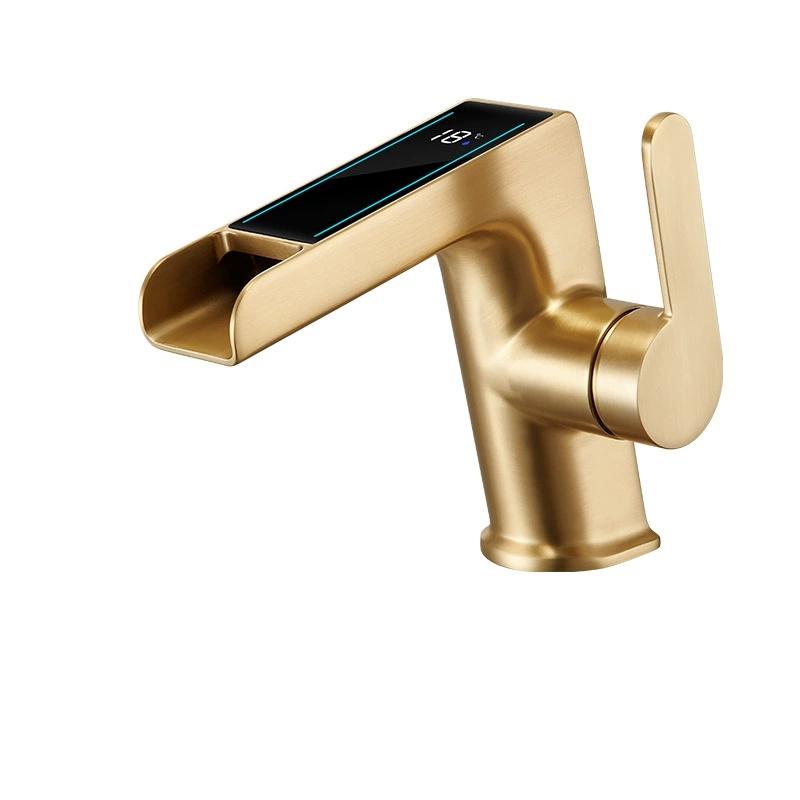 LED Bathroom Basin Faucet Hot and Cold Crane Brass Digital Display Sink Mixer Single Lever Sink Faucet Water Faucet Crane