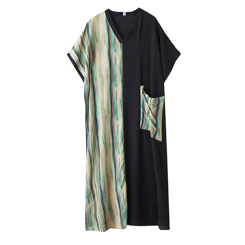 Short Sleeve Plus Size Cotton Vintage Patchwork New In Dresses for Women Casual Loose Maxi Long Summer Dress