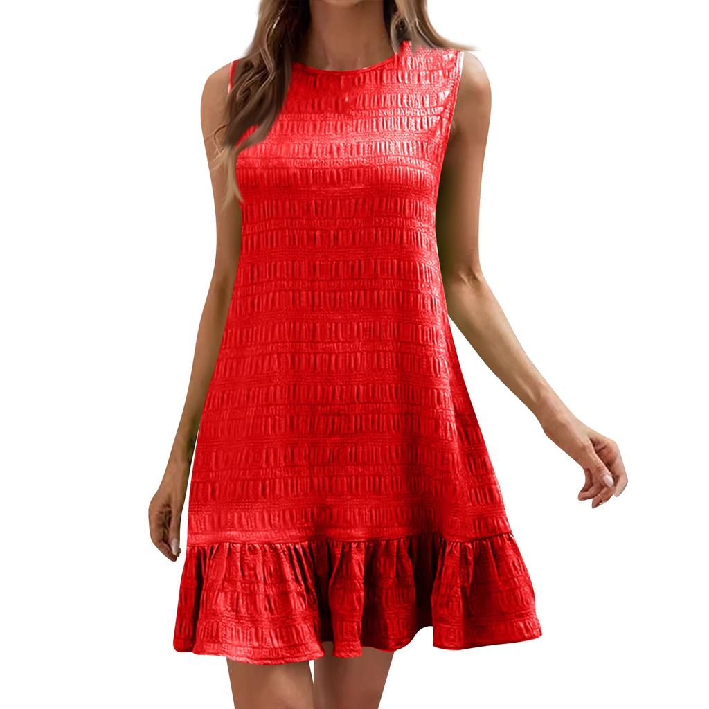 Women's Fashion Loose Versatile Sleeveless Round Neck Casual Solid Color Dresses