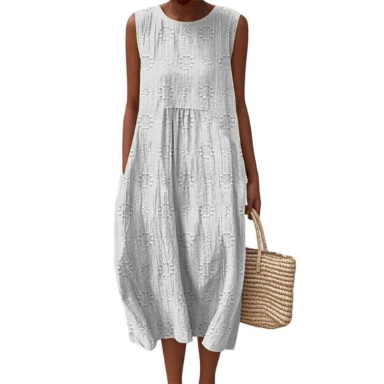 Women s Sleeveless Tank Dress 3D Printed Crew Neck Tunic Dress Casual Beach Vacation M белый