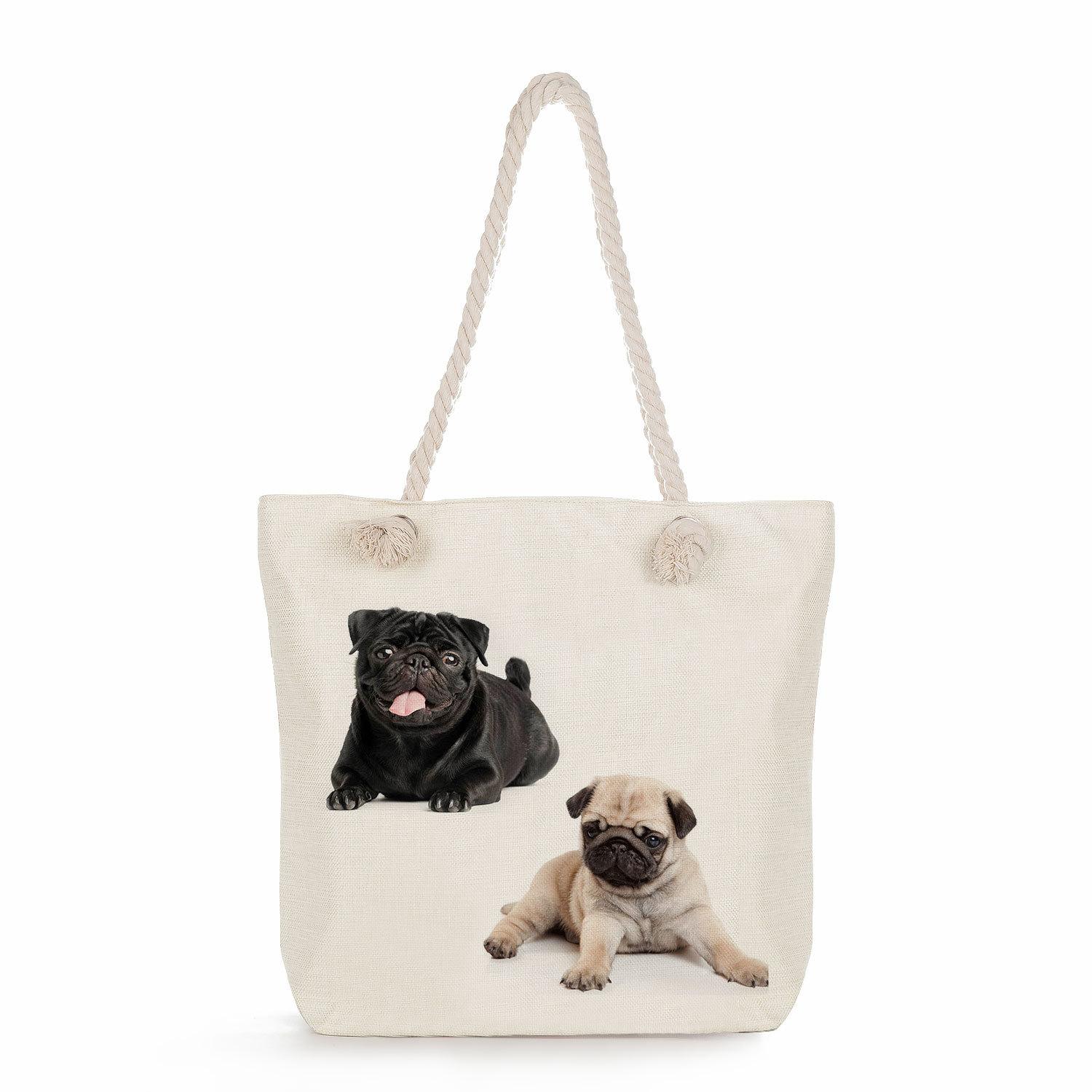 

Pug print thick rope single-shoulder beach bag 7261 KTB