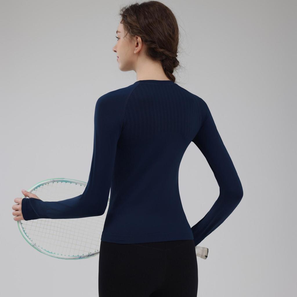Women's Slim Fit Long Sleeve Yoga and Running Top - Quick-Drying, Breathable, Round Neck for Autumn and Winter Workouts
