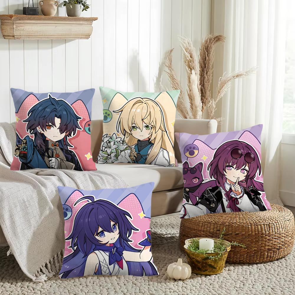 Chibi Cute Honkai Star Rail Cushion Cover Silky Short Plush Invisible Zipper Dustproof Sofa Pillow Case for Home Decor