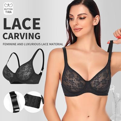 Lace Adjustable Plus Size Bra, Underwire Push Up Thin Style Women Daily Lingerie Bra