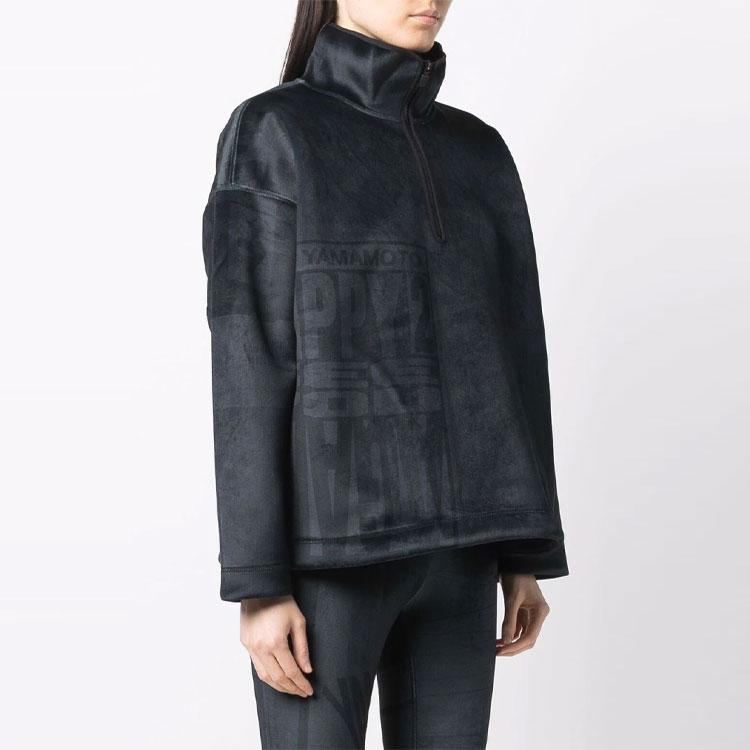 Y-3 Logo Print Solid Color Fleece Stand Collar Loose Sweater Women sweater Black HB3374