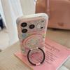 Kawaii Floral Puppy Ring Stand Phone Case For iPhone 15 16 17 Pro Max INS Cute Pink Glitter Clear Shockproof Protective Cover