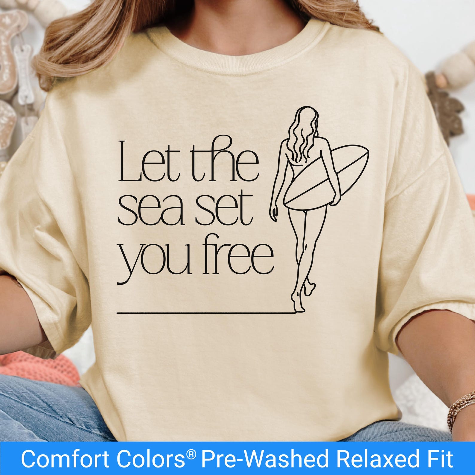 Comfort Colors Let the Sea Set You Free Shirt, Surf Girl Surfing T Shirt, Beach Lover Gift Tee, Coastal Graphic TShirt, Ocean Vibes Tee S