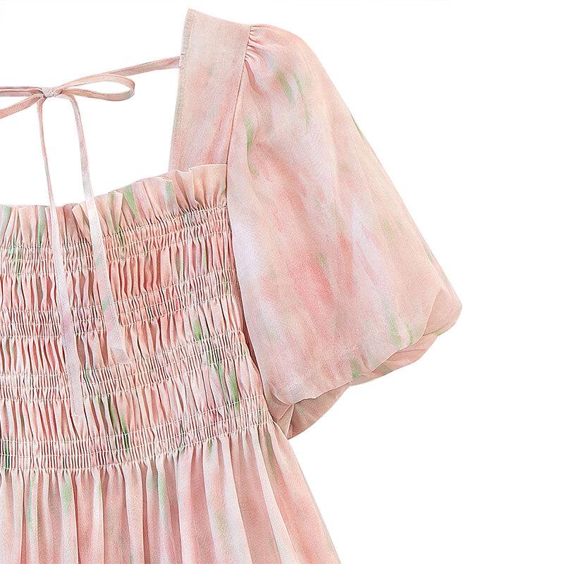 Silkberry Square Neck Floral Print Short Sleeve Blouse