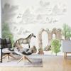 3D Wall Mural Nordic Hand-painted Tropical Plant Horse Wallpaper Children's Room Background Home Decor