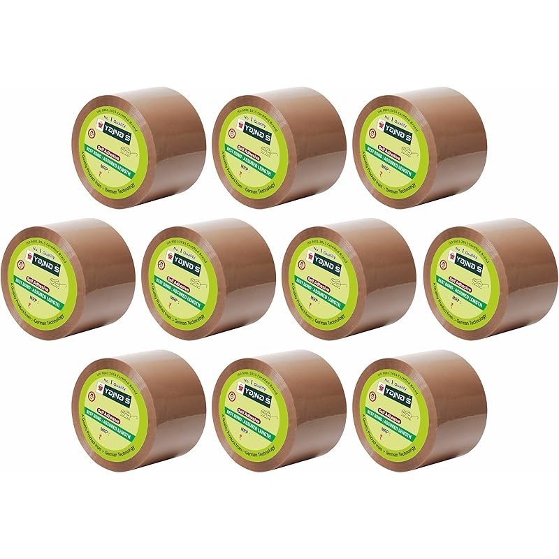 YAJNAS 72mm x 35 Meters, Pack of 10, Brown BOPP Tape Self Adhesive High-Strength Packing Tape Rolls, Packaging Tape | Br