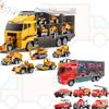Children's Toy Set with Large Vehicle And 6 Small Cars - Engineering And Fire Truck Toys Combination for Kids