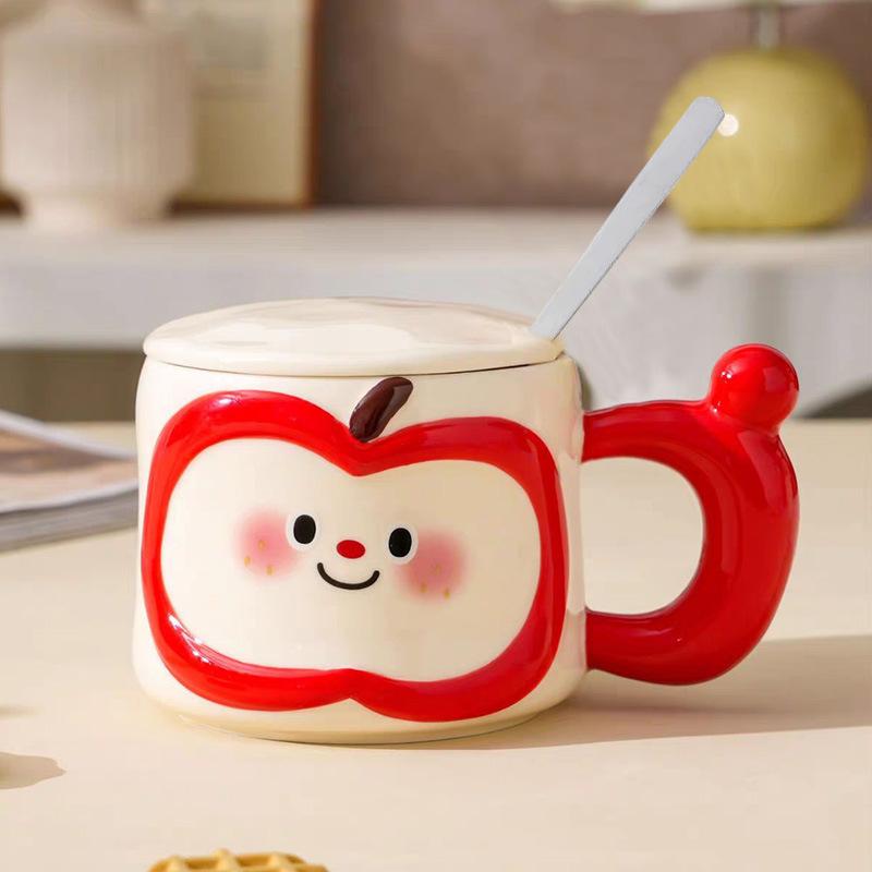Creative Cute Apple Water Cup High Value Ceramic Mug with Lid Spoon Practical Souvenir Gift Box