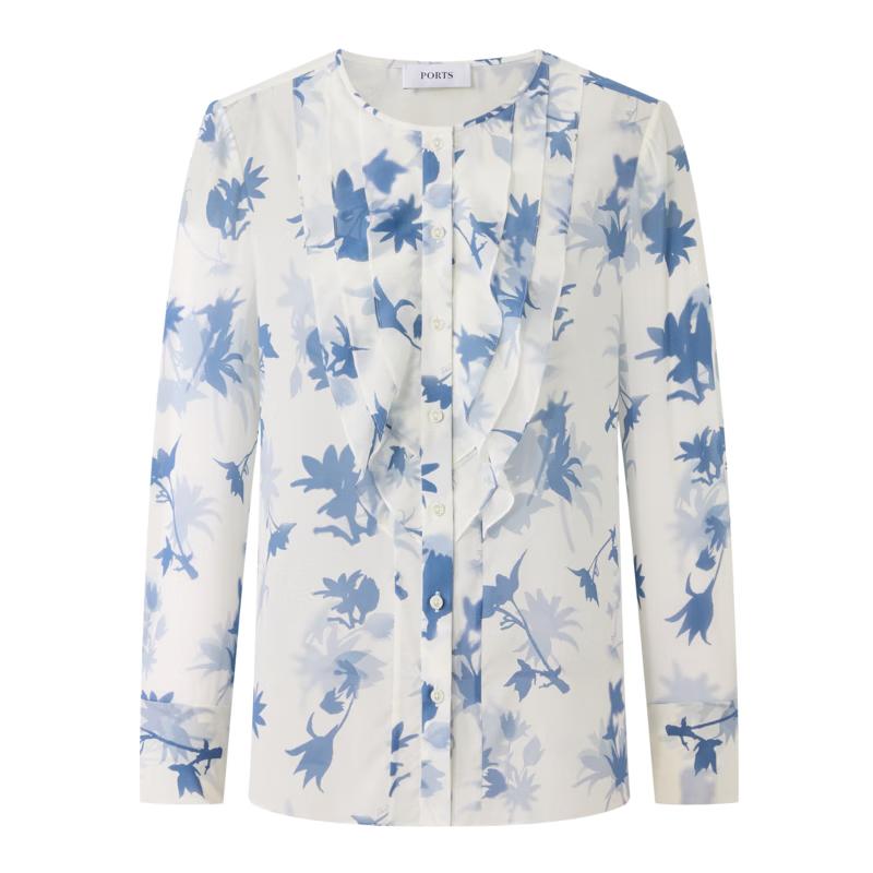 Ports Women's Sky Blue Print Long Sleeve Blouse
