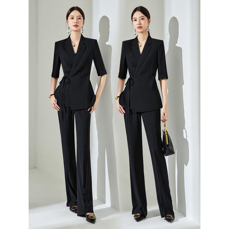 2797 Plus Size Women's Light Luxury Slimming Suit: Mature Style Two-Piece Set with Micro Flare Pants