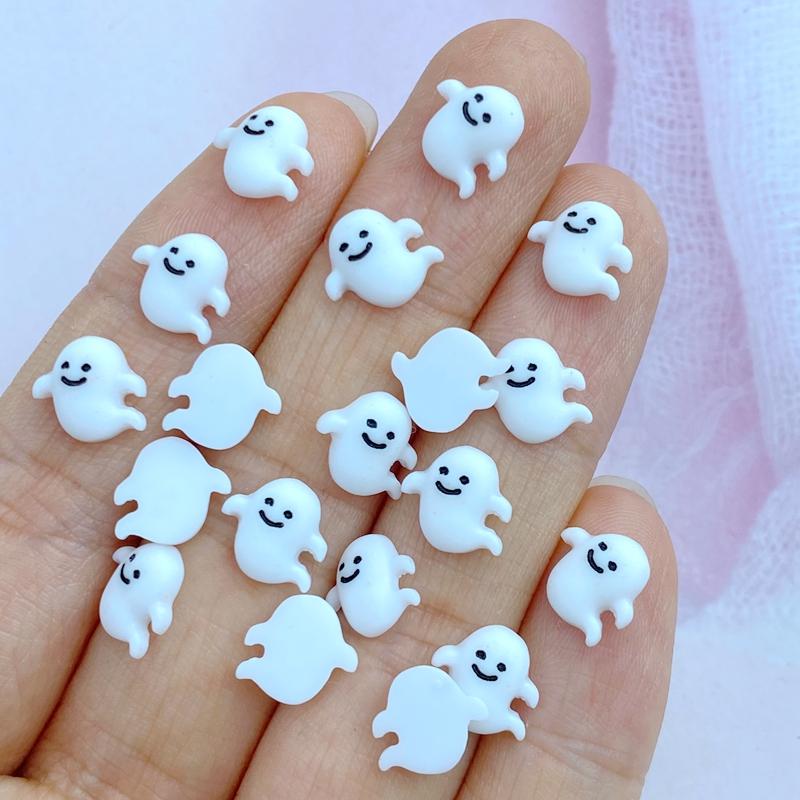 50Pcs New Cute Resin 8mm Mini White Ghost Series Flat Back Manicure Parts Embellishments For Hair Bows Accessories