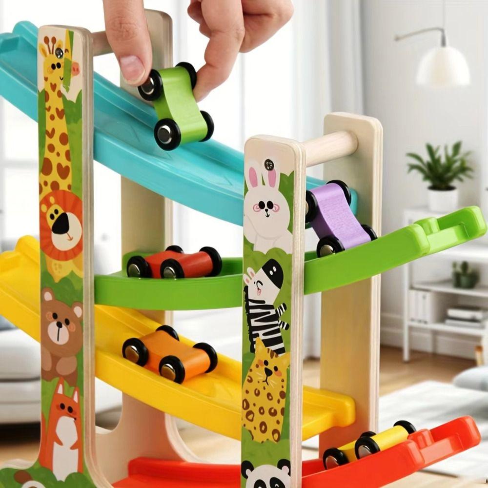 Four-layer Inertia Car Toys Traffic Theme Gravity Race Track Toy Wooden Gliders Track Boys Girls