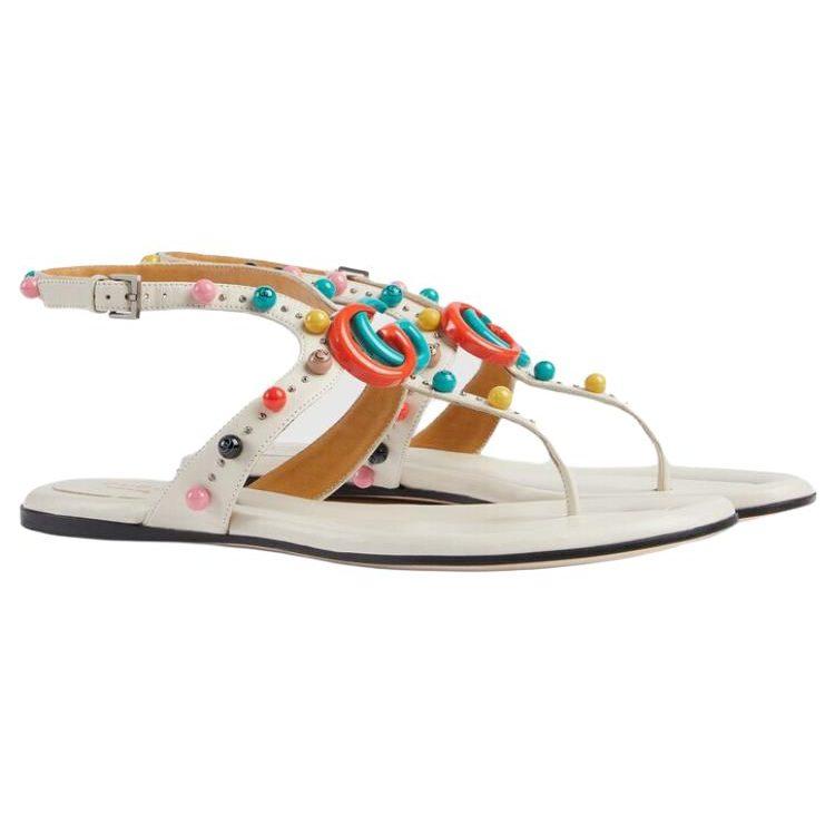 GUCCI Leather One Strap Sandals Women's Ecru 746031 BKO00 9049