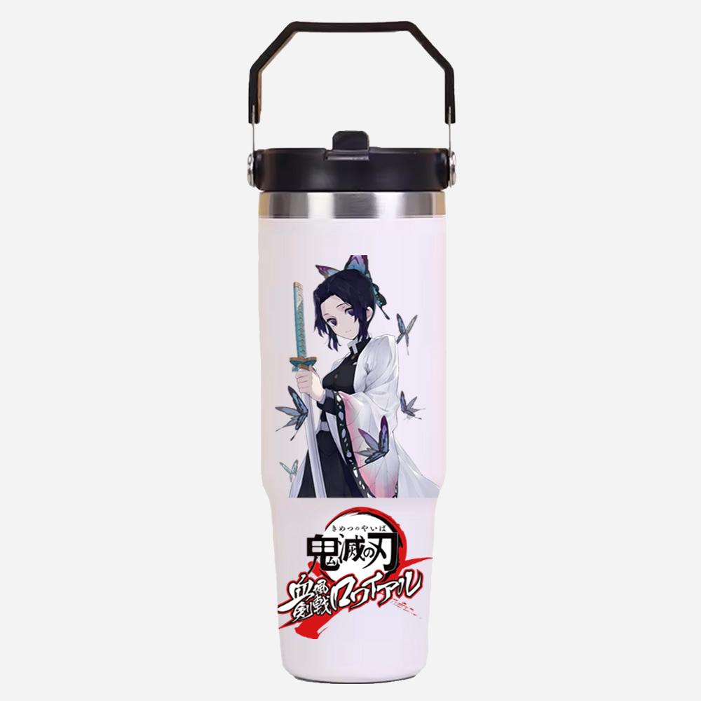 30oz Anime Demon Slayer Printed Simple Solid Color Stainless Steel Thermos Water Cup Thermal Insulation Cold Ice Cup Kid Gift