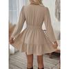 Women Embroidered Long Sleeve Mini Dress V Neck Elastic Waist Boho Style