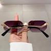Punk Rimless Vintage Square Sunglasses Women For Men Luxury Brand Designer Sun Glasses Popular Outdoor Metal Leopard Shade Uv400