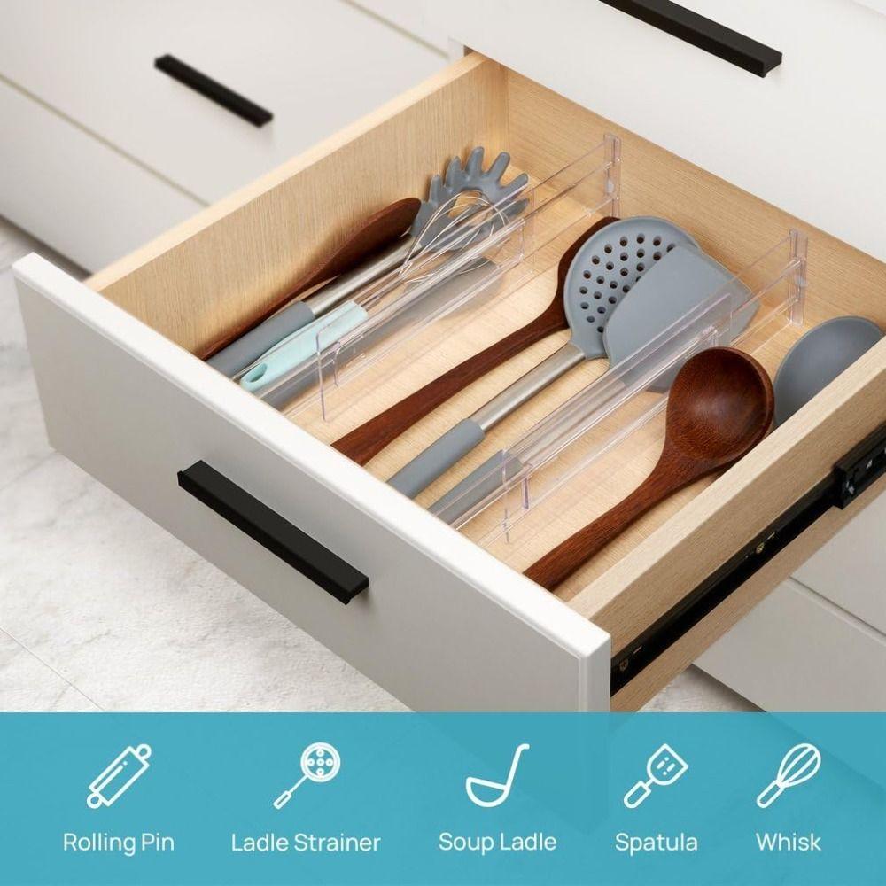 Easy Assemble Adjustable Drawer Dividers Trasparent Drawer Separators Tools  Kitchen Utensils