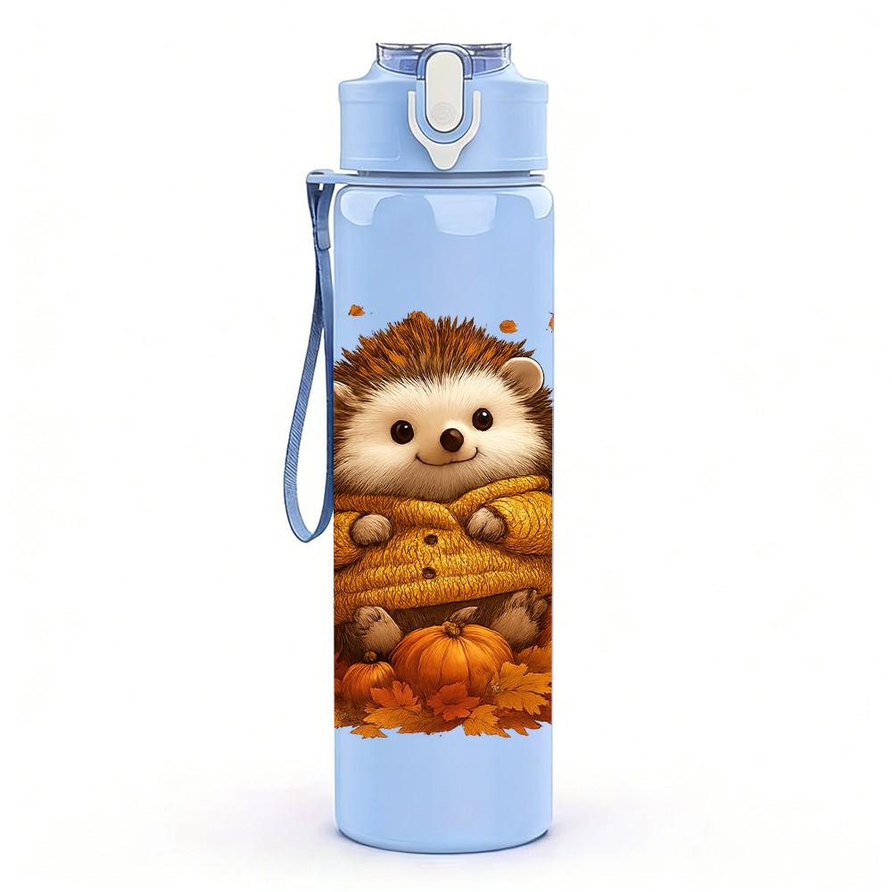 1PC Autumn Leaves Hedgehog Illustration 750ml Color Plastic Sports Water Bottle Leakproof Flip Straw Lid Suitable for Sports Office Home Use