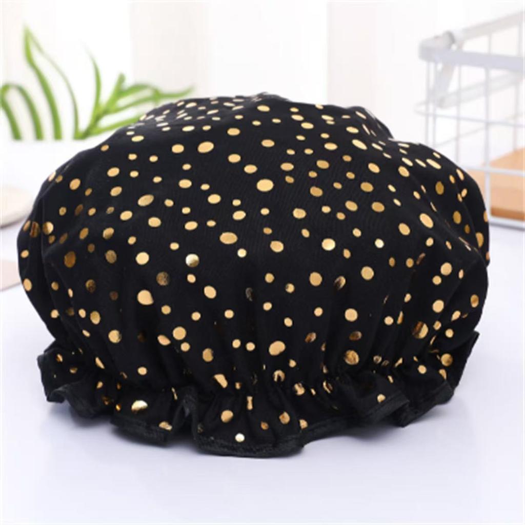 Shower Cap Waterproof Hair Cap Hot Gold Printed Polyester Cotton Shower Cap Bath Lady