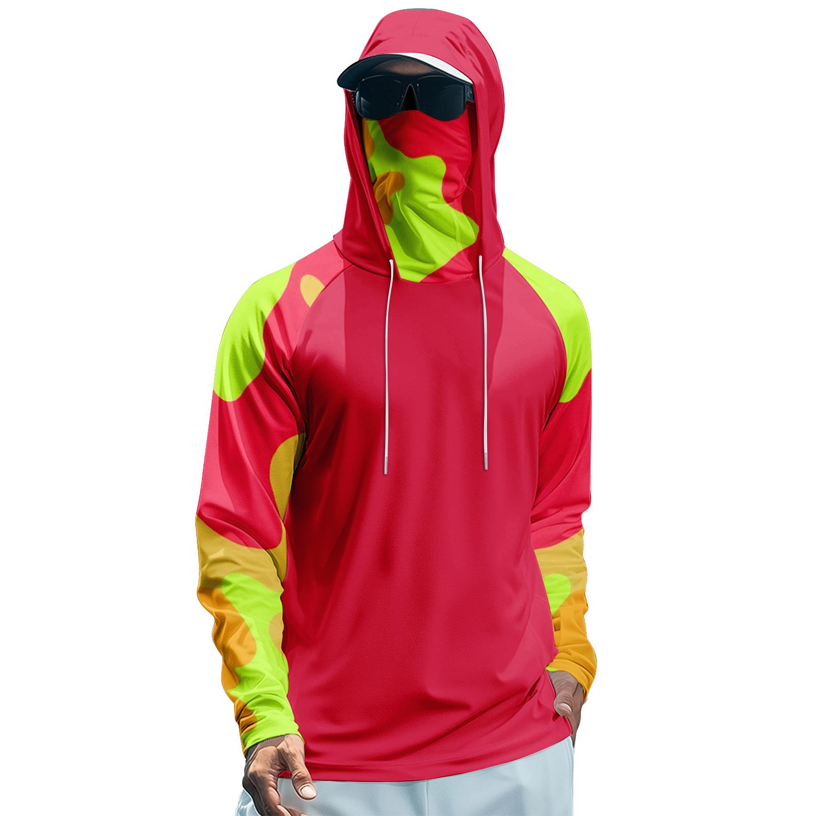 

Мужская худи реглан для рыбалки - UPF 50+ УФ-защита, длинный рукав, солнцезащитная рубашка с сетчатым козырьком M красный