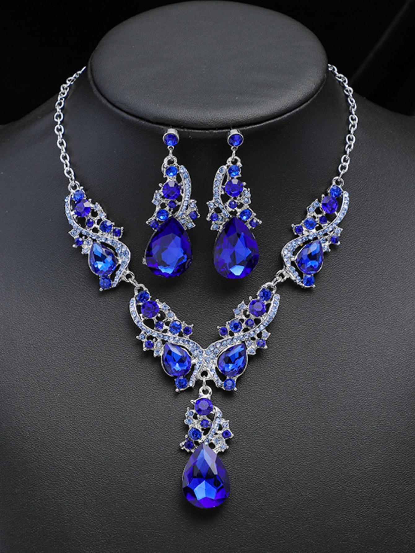 Jewelry wholesale fashion new exquisite necklace earring set shiny bride jewelry set hot selling collarbone necklace