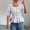 Summer European & American Style Square-Neck Peplum Cardigan Shirt - Women's Short-Sleeve