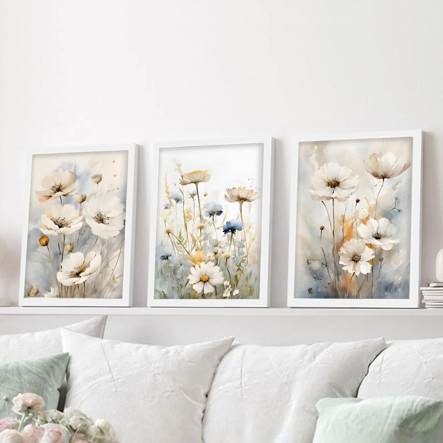 3pcs/set Flower Art Oil Painting Canvas with Wood Frame Draw Wall Decor Home Room Decorations