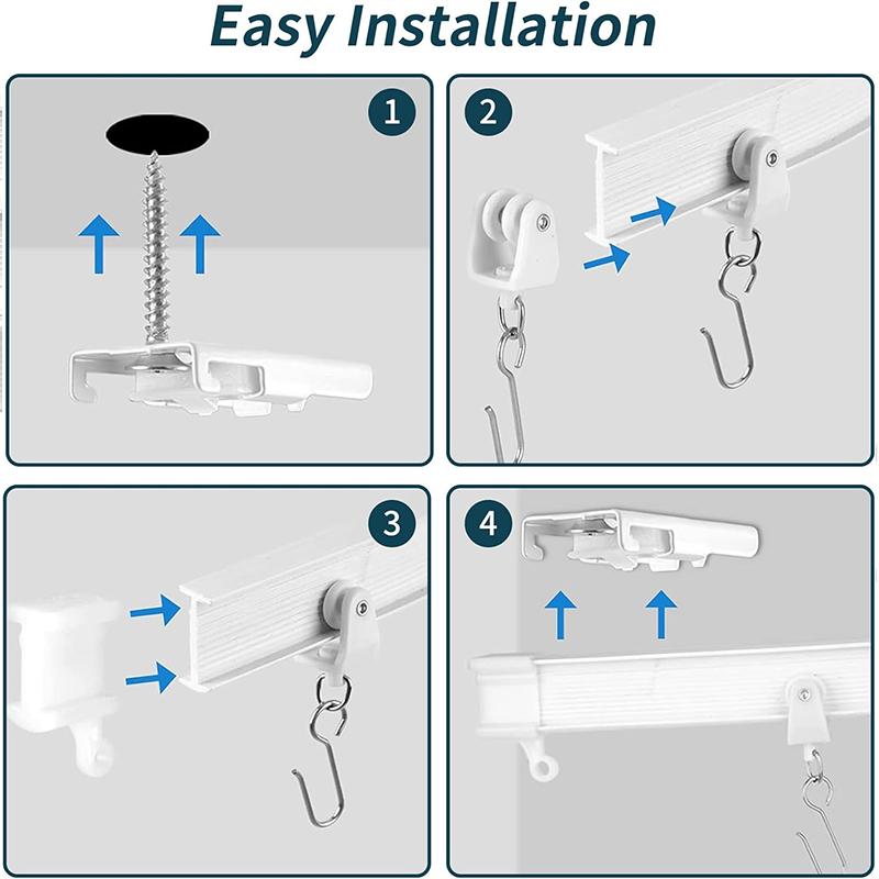 Flexible Bendable Ceiling Curtain Track Kit Durable Plastic With Multiple Hooks for Room Divider Curtains Rod RV Ceiling Track F