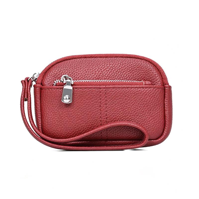 1Pcs Portable Pu Leather Women Mini Wallet Storage Bag Solid Color Students Coin Purse Large Capacity Zipper Wrist Key Bag