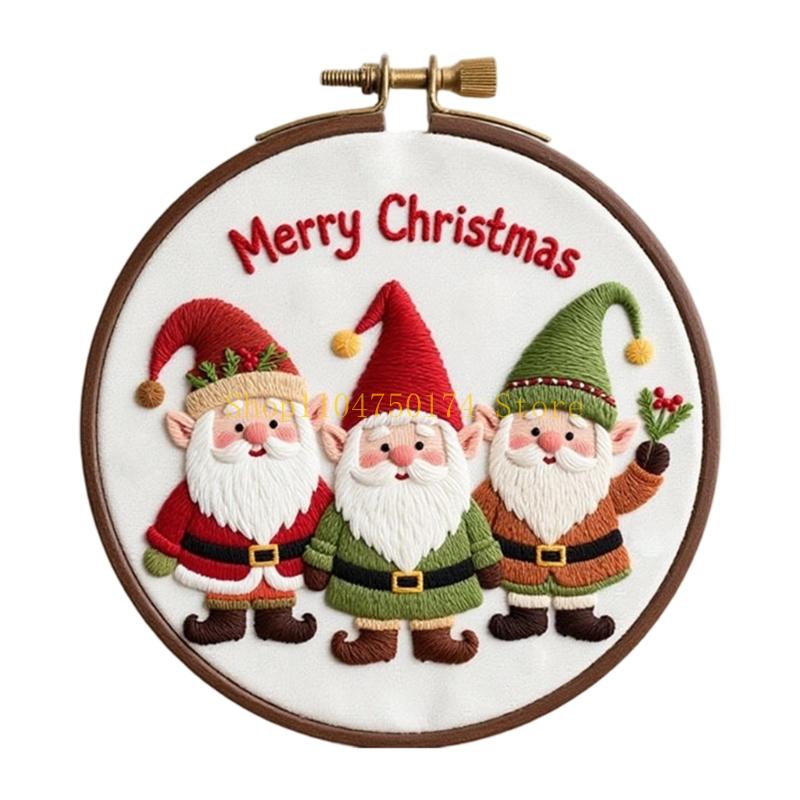 Christmas Themed Embroidery Set with Embroidery Hoop Cloth Thread Needle Instructions for Beginner Handmade Art Craft top sale