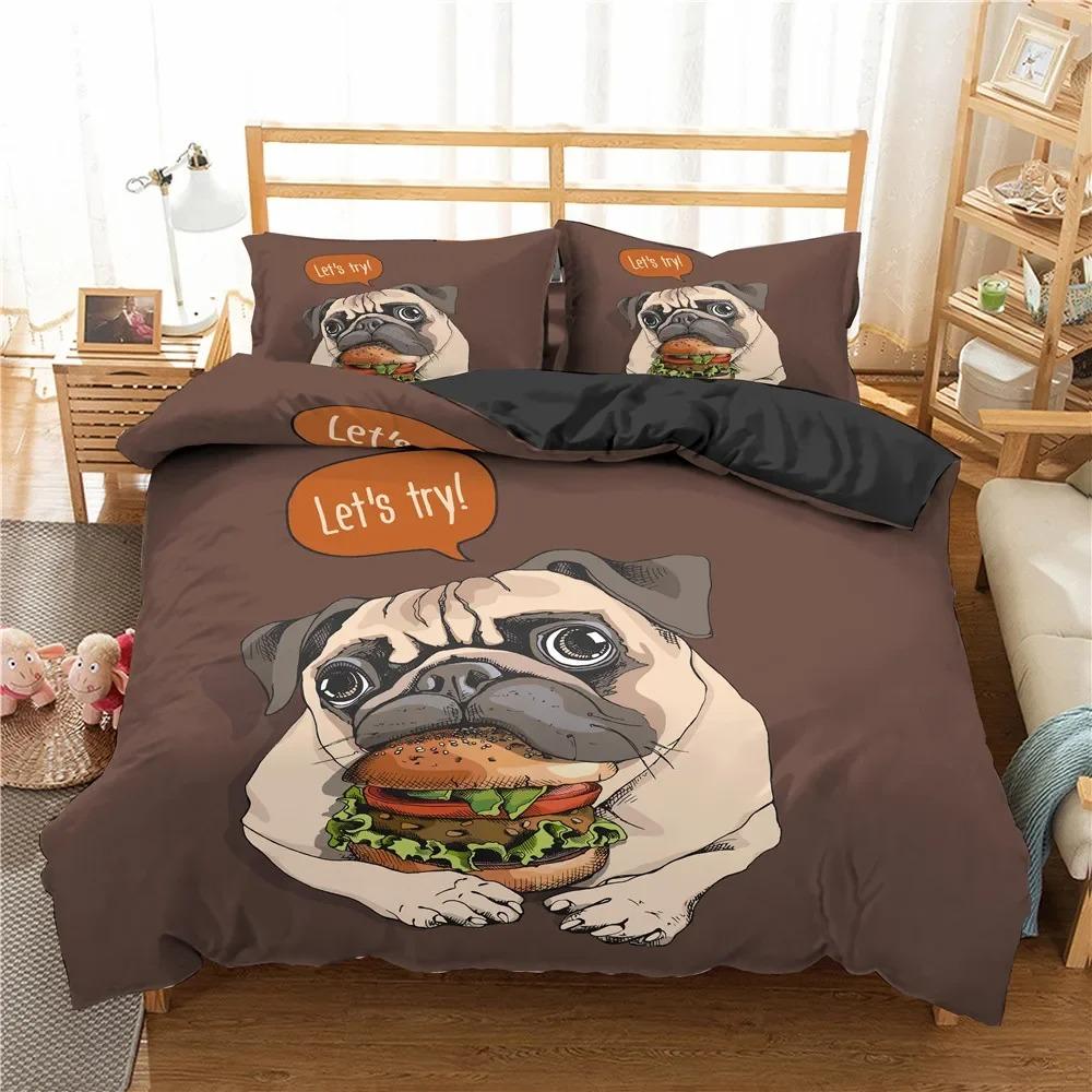 Cozy Lightweight King Queen 3d Cartoon Pug Dog Lovely Home Pet Puppy Pattern Size Cute Animal Theme Soft Comforter