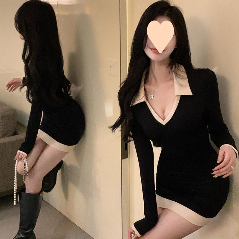 

Plus Size Sexy Long Sleeve Bodycon Dress for Women M for up to 100 jin чорний