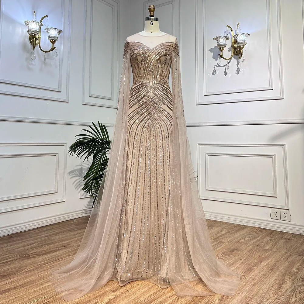 European and American nude elegant flying sleeves high-end atmospheric fishtail dress banquet host evening dress LA11011
