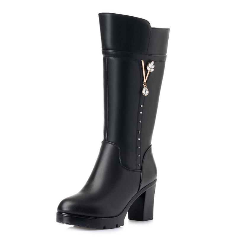 2025 Winter Women's High-Heeled Round Toe Martin Boots with Fleece – Stylish and Warm