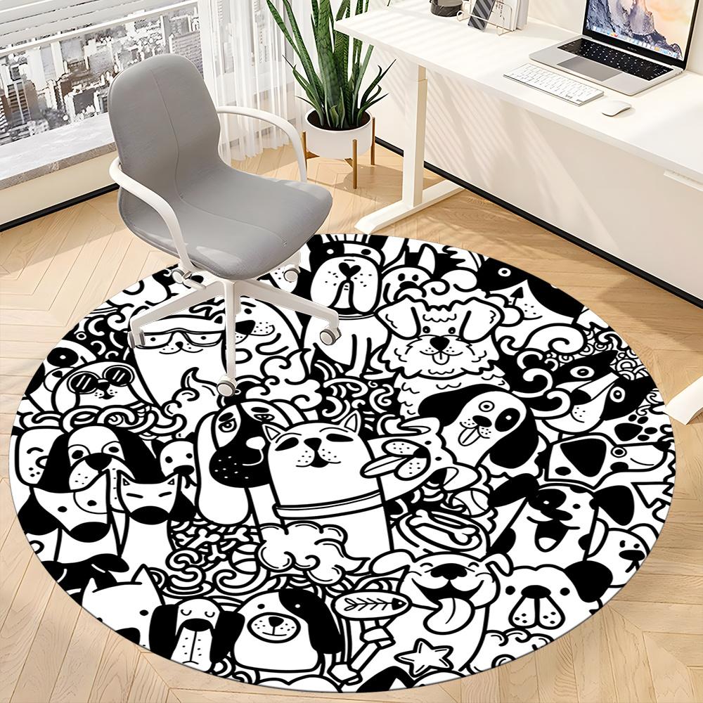 1pc Puppy Pet Office Round Area Rug, Indoor Mat Suitable ForOffice, Under Office Chairs Bedroom Living Room Home Decor, Room Decot231