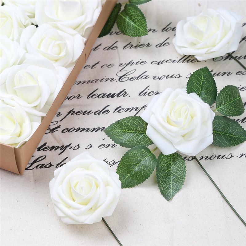 25pcs 8cm PE Foam Artificial Rose Flowers Fake Flower Wedding Decor DIY Scrapbooking Craft Home Decoration