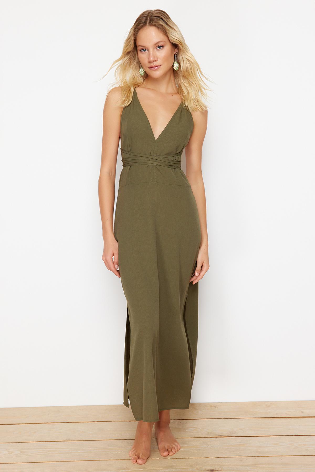 

Women s Dress New Season Fashion Khaki Midi Woven Backless Beach Dress
