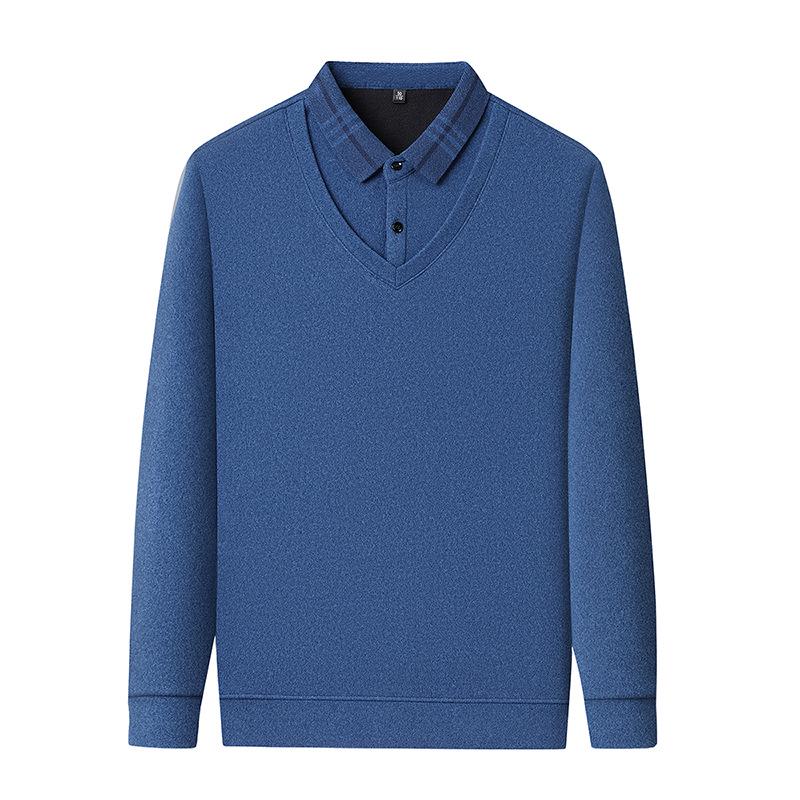 Men's Winter Knit Shirt with Velvet Thickened Layer and Collar