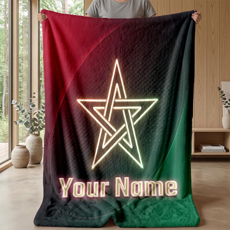 Custom Text Flannel Throw Blanket, Lightweight Cozy Bed Sofa BlanketMorocco Football