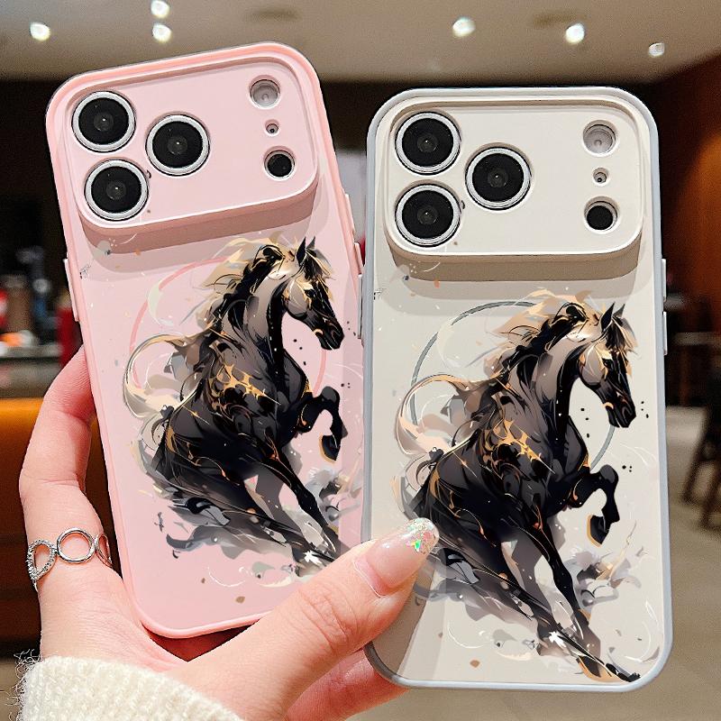 Running Horse Print Magnetic Phone Case For iPhone 17 Pro Max 16 15 14 13 Pro Max For Magsafe Wireless Charge Hard PC Back Cover