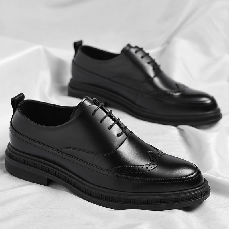 Leather shoes men's 2025 large size business inner height increase 6CM leather shoes suit groom wedding shoes trend