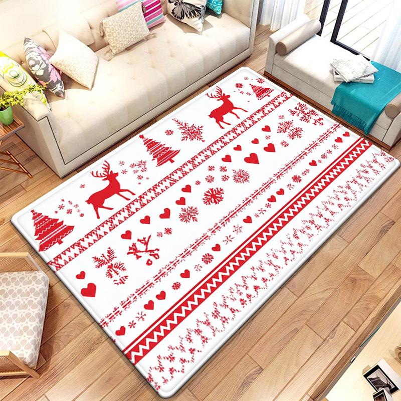 Weihnachten rot weiß Rentier Schneeflocke Muster Teppich Feiertagsdekoration festlicher Wohnzimmerteppich gemütliche Winterheimdekoration Xmas Geschenk