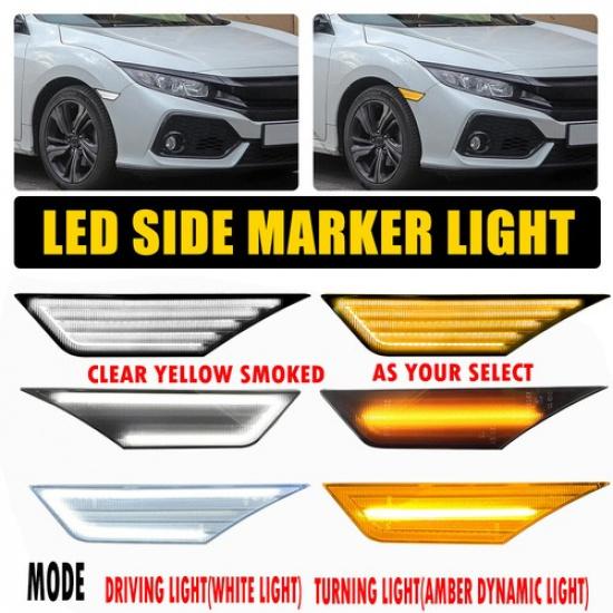 2PCS Front Bumper Reflector Side Marker Light Assembly For 2016-2021 Honda Civic